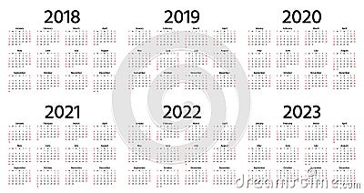 2018, 2019, 2020 Calendar. Vector illustration. Template year pl Vector Illustration