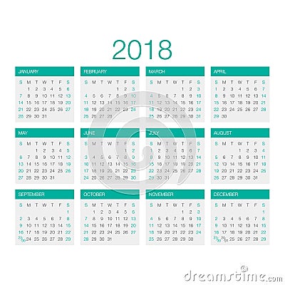Calendar Vector 2018 Stock Photo