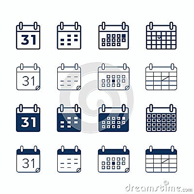 Calendar vector web icons. Day date month agenda, calendar organizer memo icons Vector Illustration