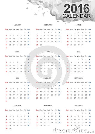 Calendar 2016 Vector Illustration