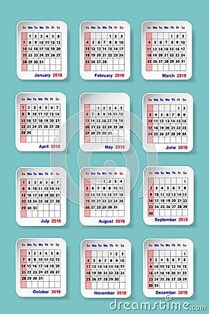 Calendar for 2018. Vertically. Vector Illustration