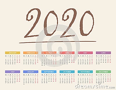 2020 Calendar Vector Illustration