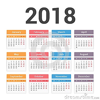 2018 Calendar Vector Illustration