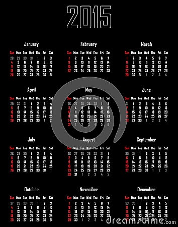 Calendar for 2015 Vector Illustration