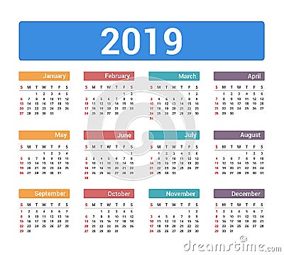 2019 Calendar Vector Illustration