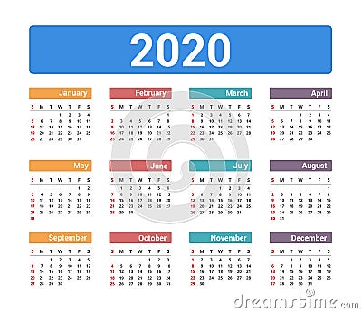 2020 Calendar Vector Illustration