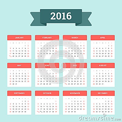 Calendar 2016 Vector Illustration