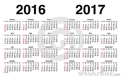 Calendar For 2016 And 2017 Vector Illustration