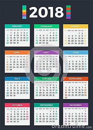 Calendar for 2018 Vector Illustration