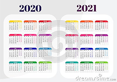 Calendar 2020, 2021 year. Vector Illustration