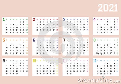 Calendar year 2021 Vector Illustration