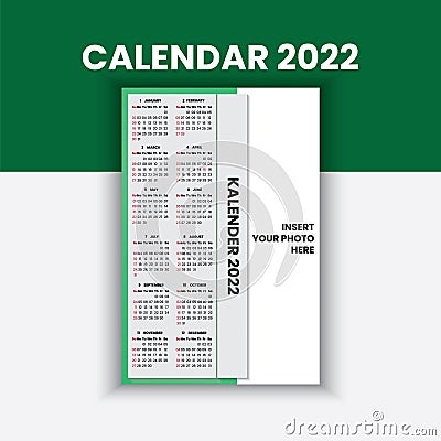 Calendar year 2022 with photos and simple elegant design 2 Vector Illustration