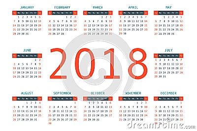 Calendar 2018 year simple style. Cartoon Illustration