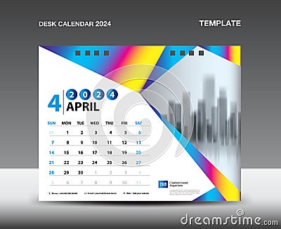 Calendar 2024 year template vector- April 2024 year, Desk calendar 2024 design, Week starts Sunday, Planner, Stationery design, Vector Illustration