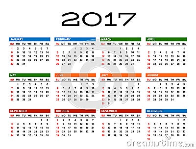 Calendar for 2017 year Vector Illustration