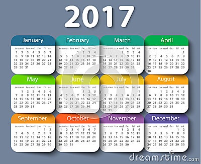 Calendar 2017 year vector design template. Vector Illustration