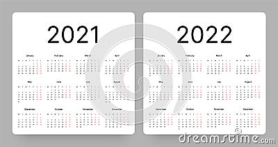 Calendar for 2021 and 2022 year. Week Starts on Monday. Vector Illustration