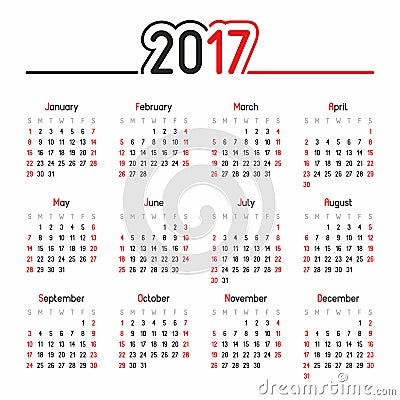 Calendar for 2017 Vector Illustration