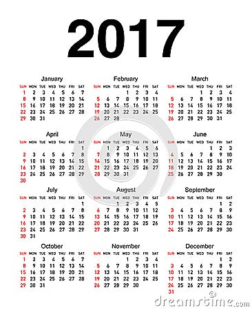 Calendar For 2017 Vector Illustration