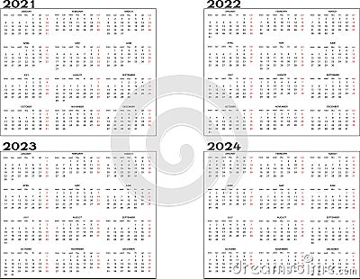 Calendar year 2021 2022 2023 2024 Vector Illustration