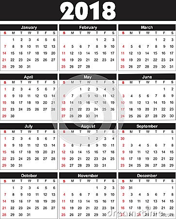 Calender 2018 in can be converted into any size for print Vector Illustration