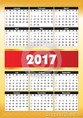 Calender 2017 in can be converted into any size for print Vector Illustration