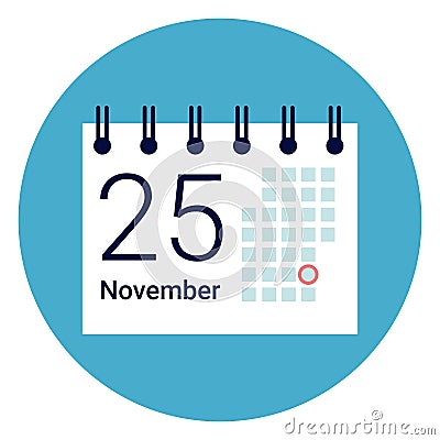 Calender Icon On Round Blue Background Vector Illustration