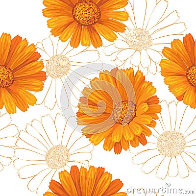 Calendula flowers pattern Vector Illustration