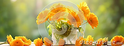 Calendula. Medicinal calendula. Calendula flower Stock Photo