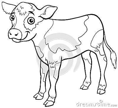 Calf farm animal comic character coloring book page Vector Illustration