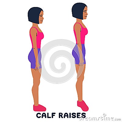 Calf raises. Sport exersice. Silhouettes of woman doing exercise. Workout, training Cartoon Illustration