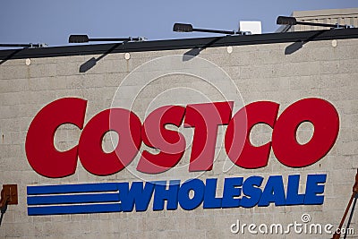 A close up to the Costco Wholesale outside sign store during the day Editorial Stock Photo