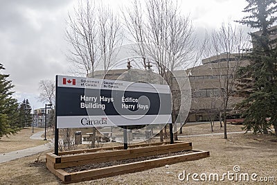 Close up to a Government of Canada building Harry Hays sign Editorial Stock Photo