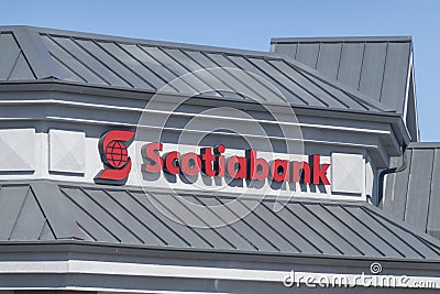 An Scotiabank sign at location branch building Editorial Stock Photo