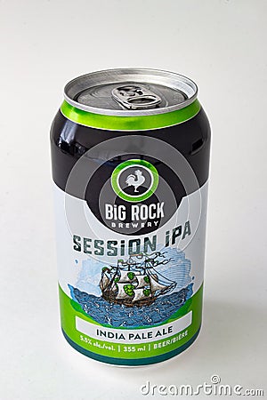 A Big Rock Session IPA beer can 355 ml on a white background Editorial Stock Photo
