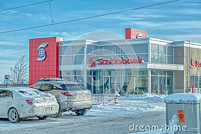 A Scotiabank sign at a branch building during the winter Editorial Stock Photo