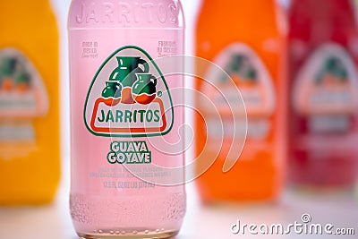 An Extreme Close up to a Guava Flavoured Mexican Soda bottle Editorial Stock Photo