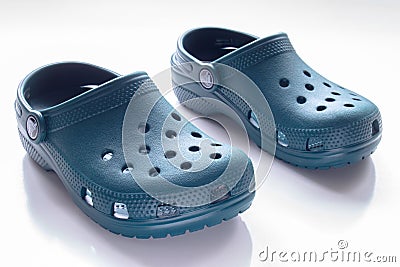 Front View of Blue Crocs footwear, foam clog Editorial Stock Photo