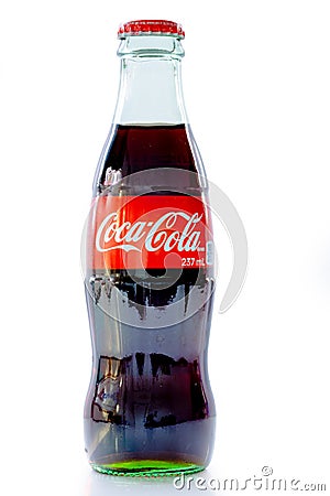 A isolated bottle of Coca Cola of 237 ml Editorial Stock Photo