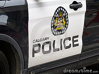 A close up to a Calgary police vehicle car police patrol Editorial Stock Photo