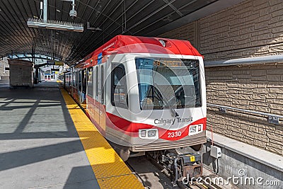 C-Train at 69th Street Station in Calgary Editorial Stock Photo