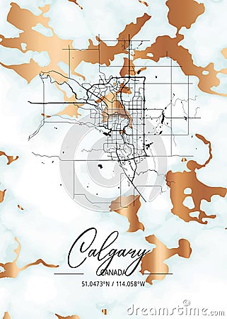 Calgary - Canada Rosemallow Marble Map Stock Photo