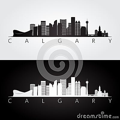 Calgary skyline and landmarks silhouette Vector Illustration