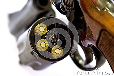 .38 Caliber Revolver Pistol Loaded Cylinder Gun Barrel Close Up w Stock Photo