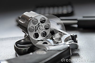 .357 Caliber Revolver Pistol, Revolver open ready to put bullets Stock Photo