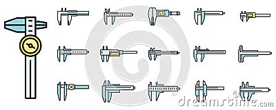 Calibrated calipers icons set vector color line Stock Photo