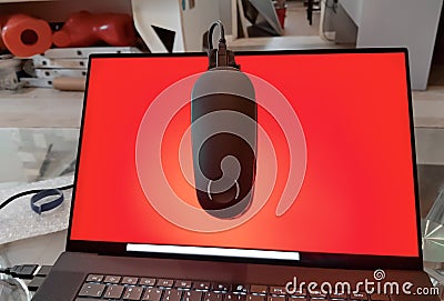 Calibration of laptop led red screen,monitor color.Computer display calibration for true accurate rgb colors Stock Photo