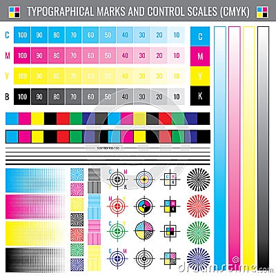 Calibration printing crop marks. CMYK color test vector document Vector Illustration