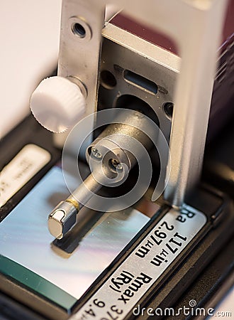 Calibration surface roughness tester machine with gage bloc Stock Photo