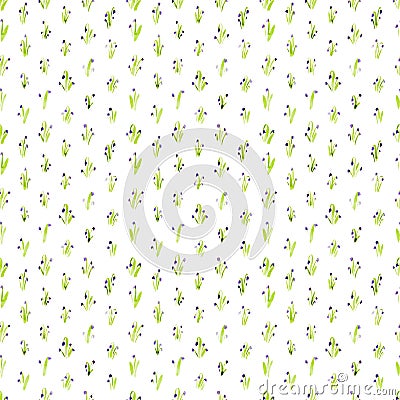 Calico watercolor bluebell pattern. Stock Photo